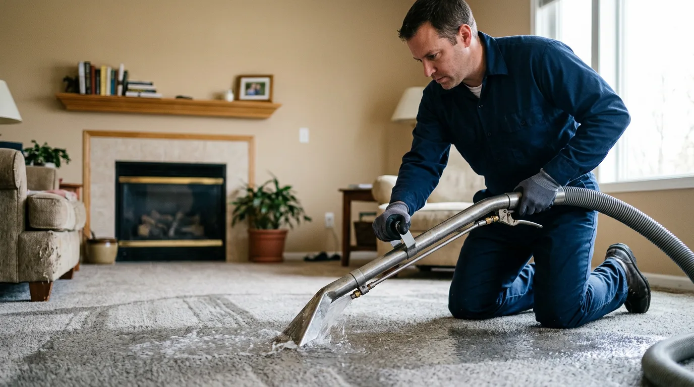 Water damage restoration technician working near Plainville, CT